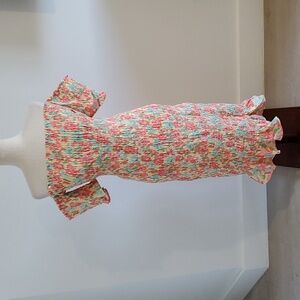 Dee Elly floral smocked midi dress size XL off the shoulder side sleeves NWOTS